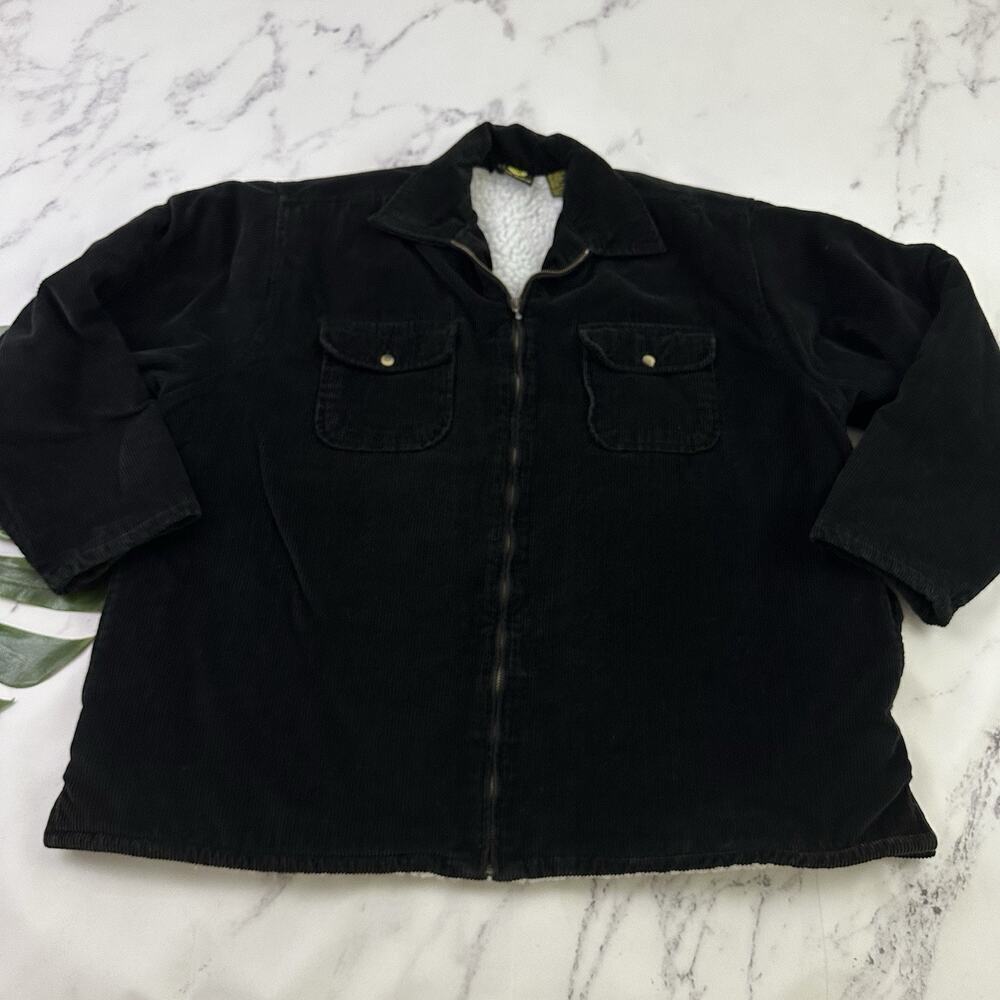 Body Glove Mens Vintage Y2k Corduroy Jacket Size XL Black Faux Sherpa Lined
